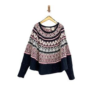 Anthropologie Sleeping on Snow Midland Fair Isle Poncho Sweater Navy Blue‎ SZ XS